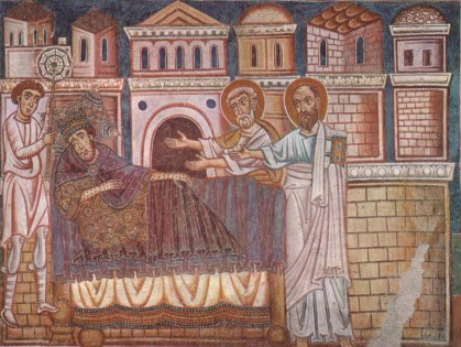 Un Costantino ancor più a pois viene consigliato in sonno: "prova con il Papa", gli suggeriscono Pietro e Paolo apostoli